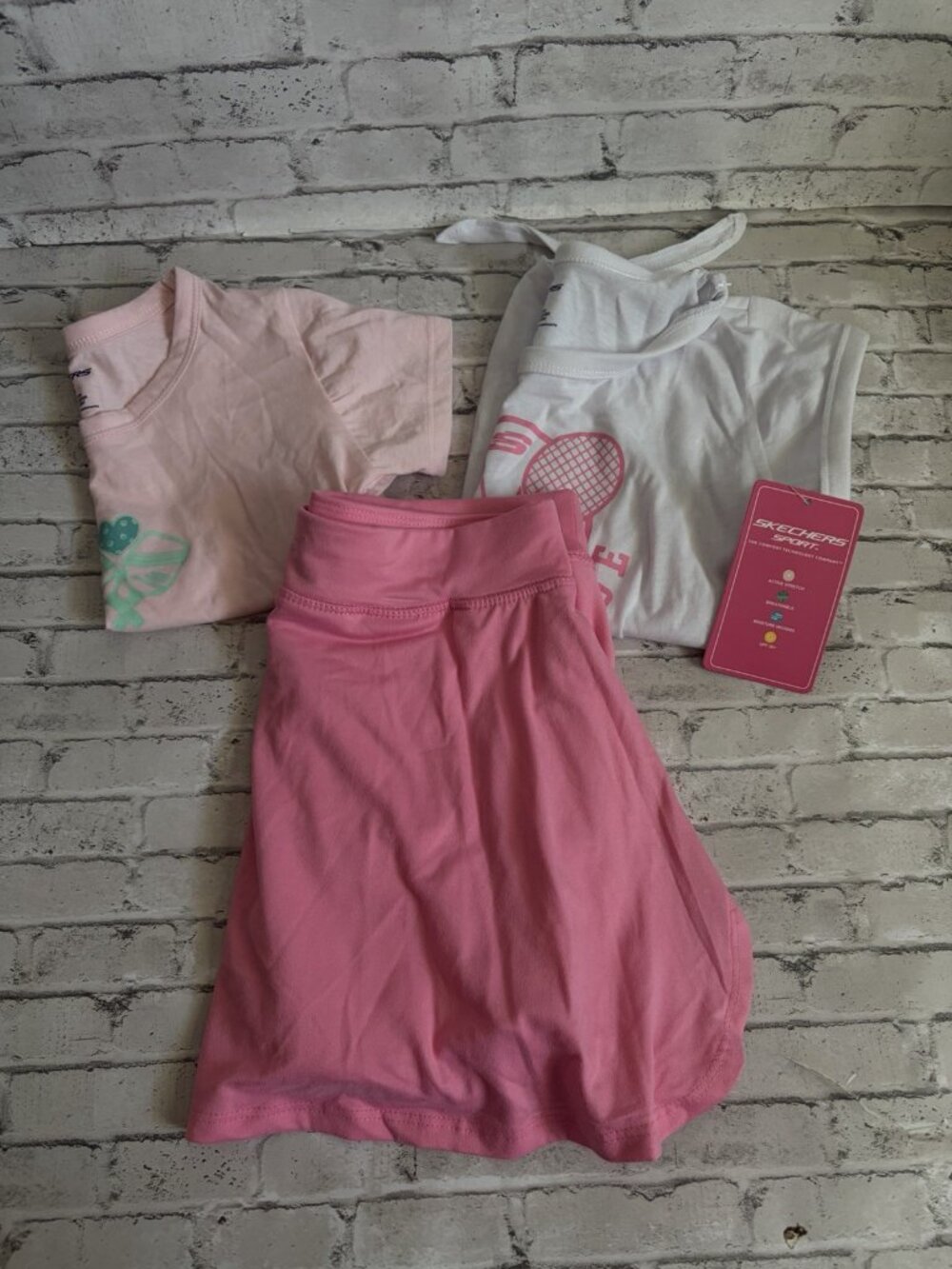 Skechers Sport Girls Pink 3 Piece Shirts and Skort Set Size 6x NWT
